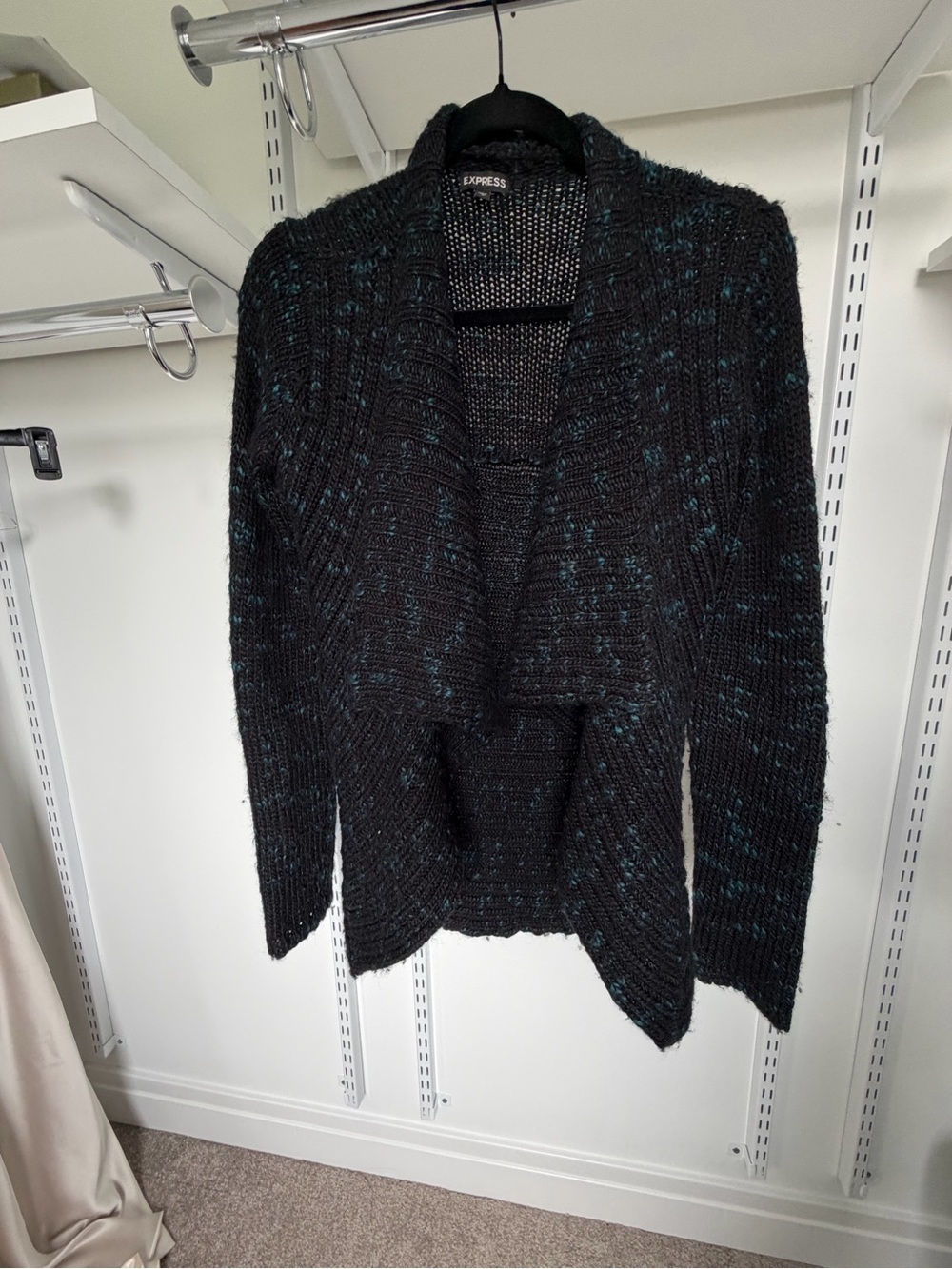 Express Black Open-Front Cardigan with Blue Fleck
